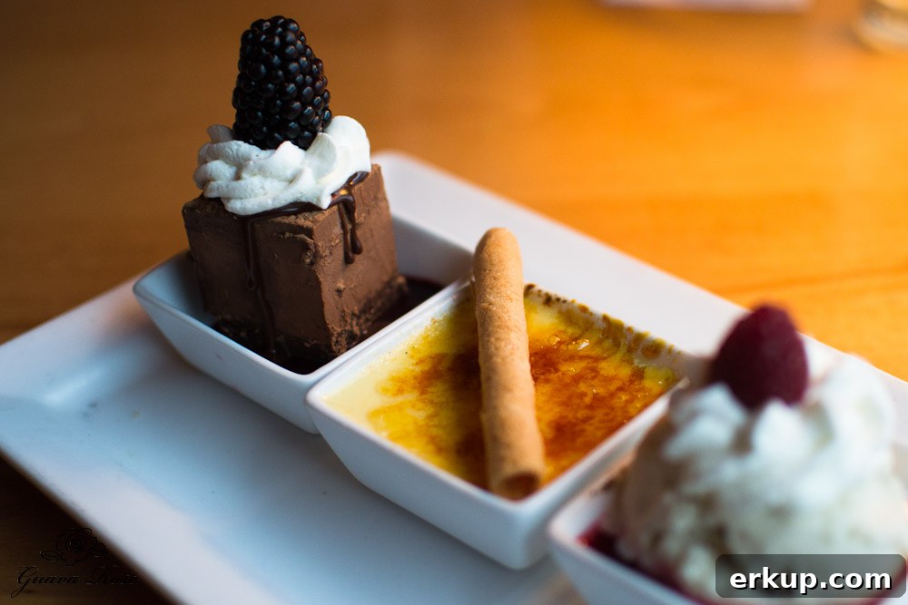 Dessert Trio : triple chocolate seduction, crème brulee, and raspberry jack 