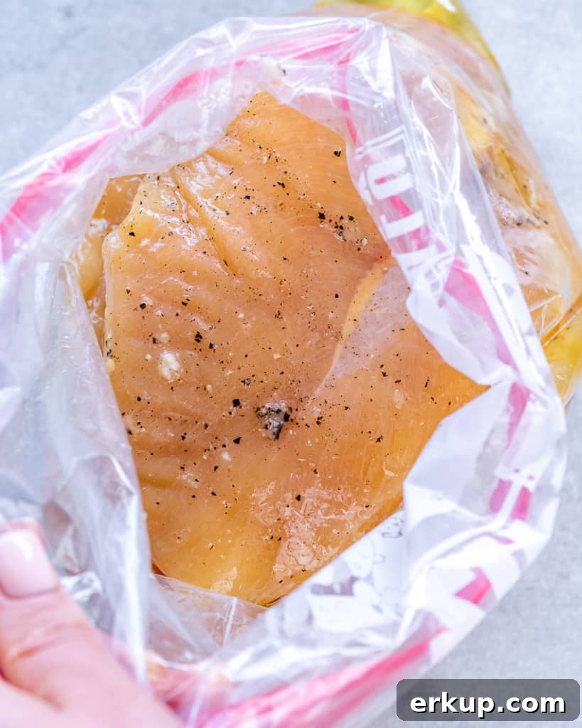 chicken breasts in bag with marinade