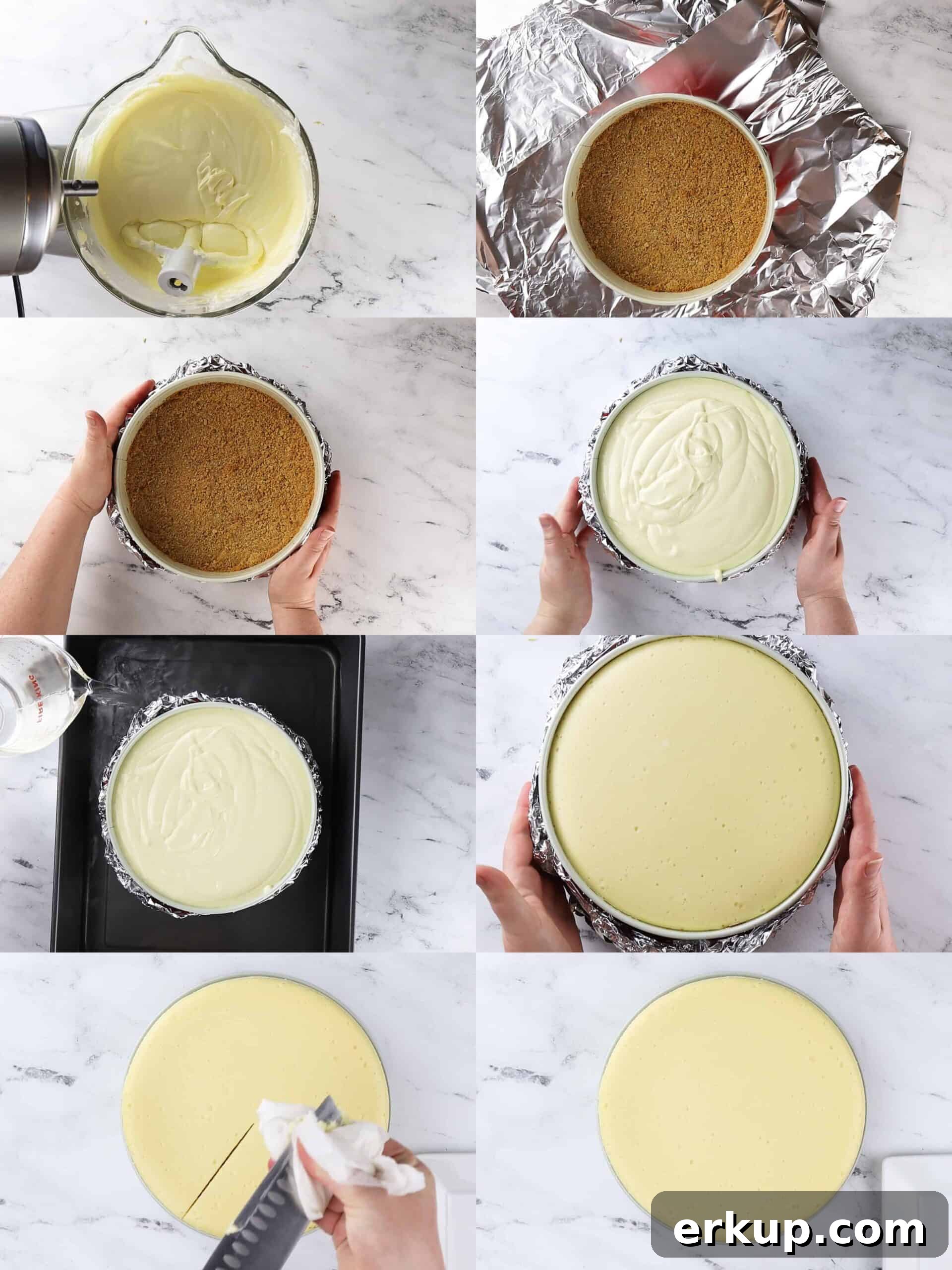 Cheesecake baking process shots