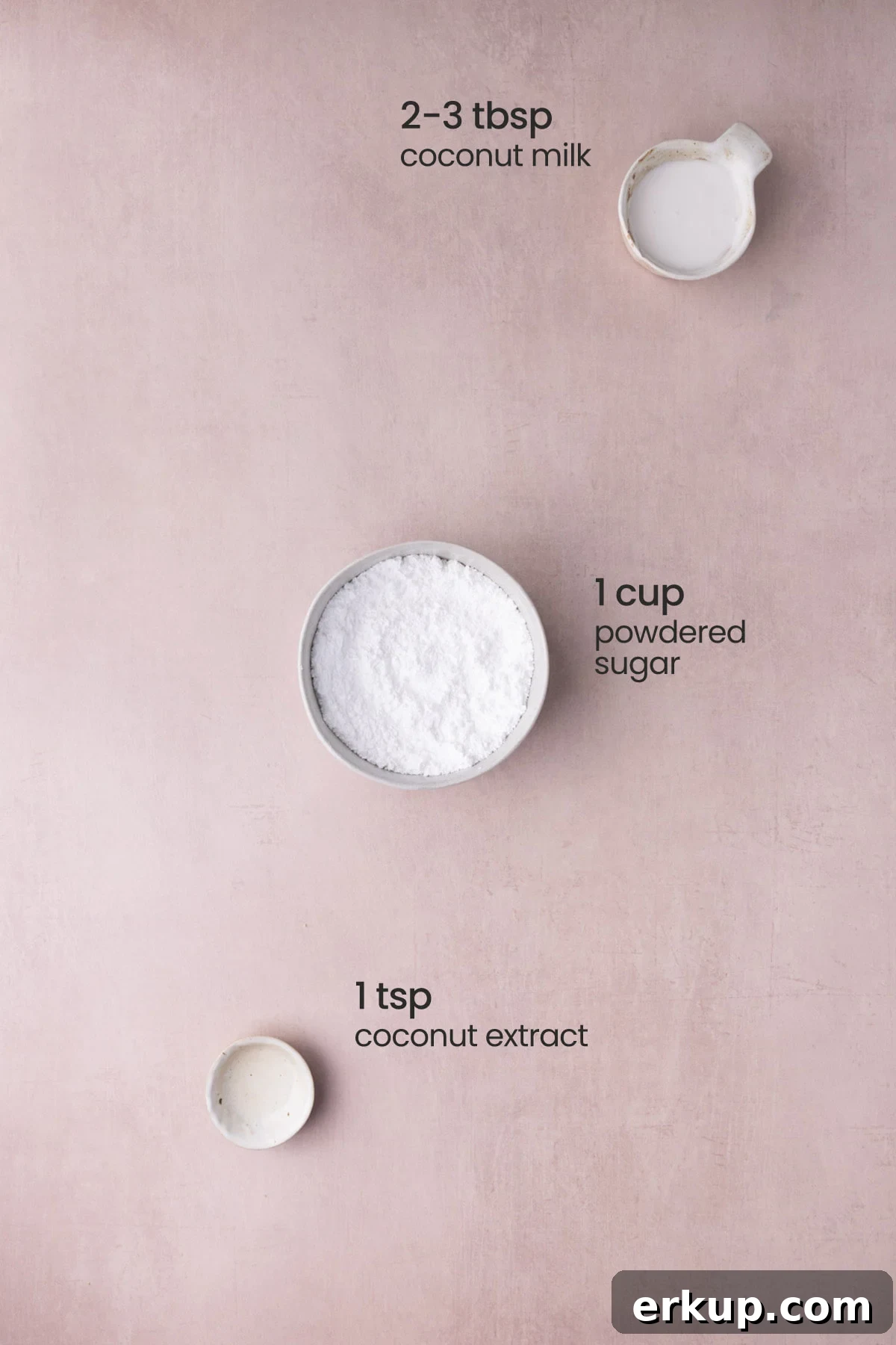 Silky Pourable Coconut Glaze for Cakes and Pastries 3 Everything you need to make Coconut Glaze including coconut milk, powdered sugar, and coconut extract.