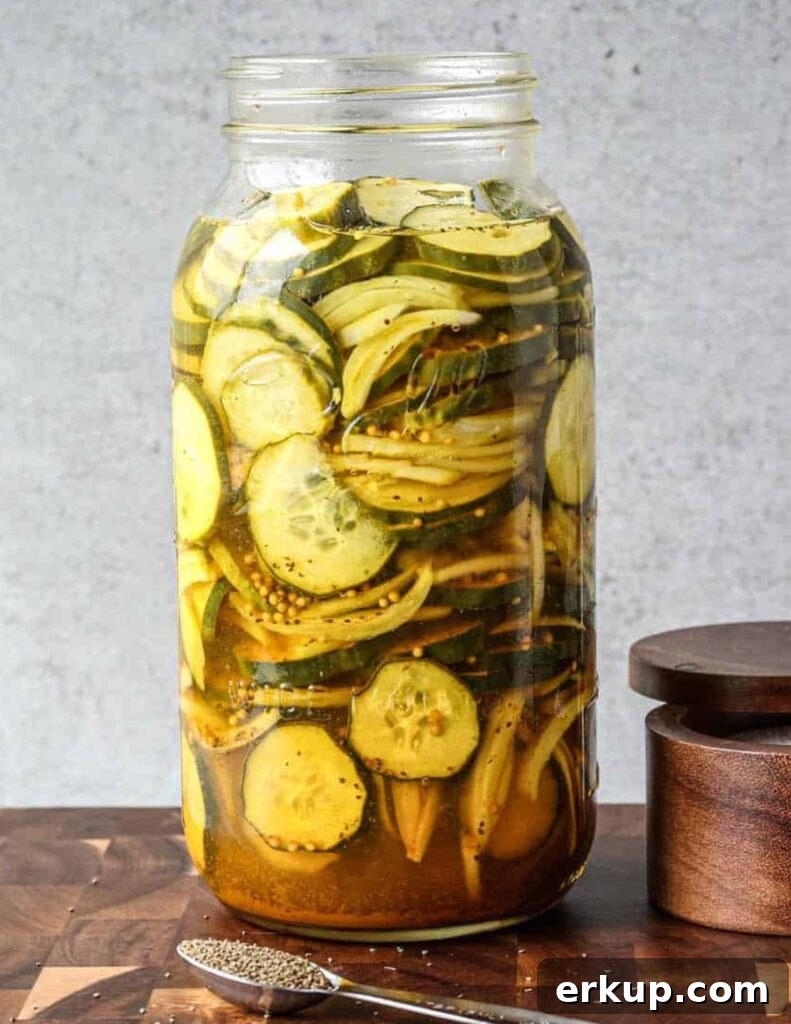 Refrigerator bread and butter pickles in a jar
