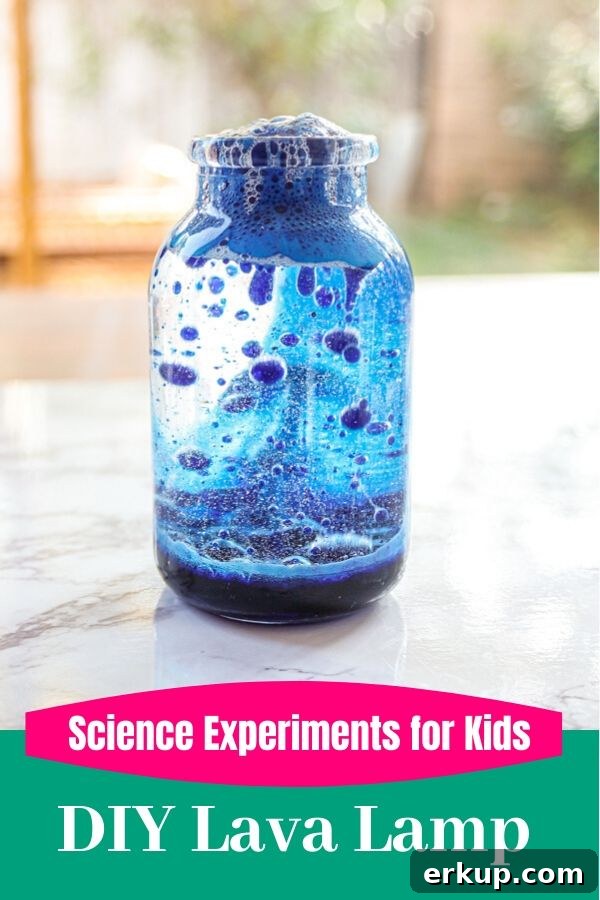 a diy lava lamp science experiment for kids with blue lava
