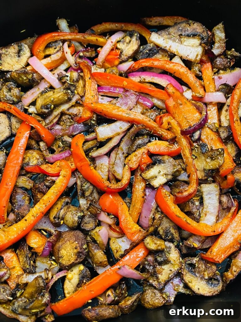 Air Fryer Quinoa Bowls with Roasted Vegetables 7 cooked veggies in the air fryer for Air Fryer Veggie Quinoa Bowls