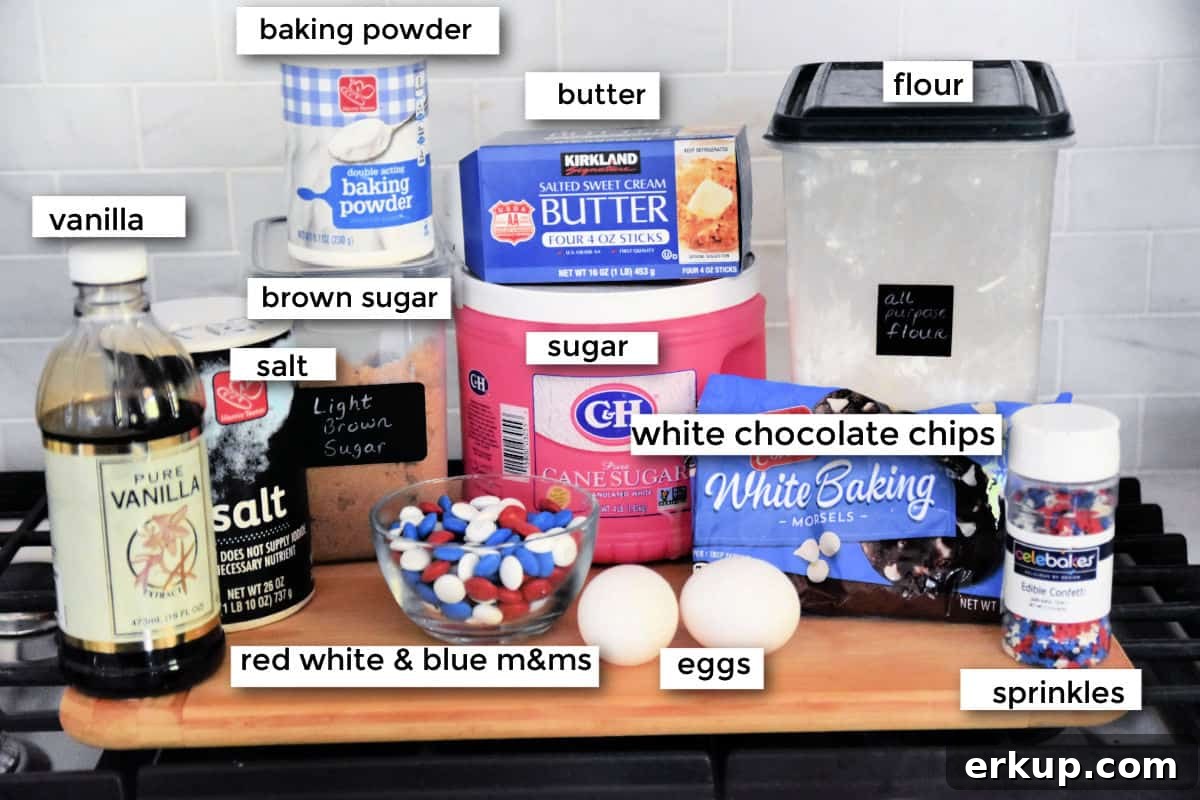 Red, White and Blue Blondies Recipe for Fourth of July 3 patriotic blondies ingredients
