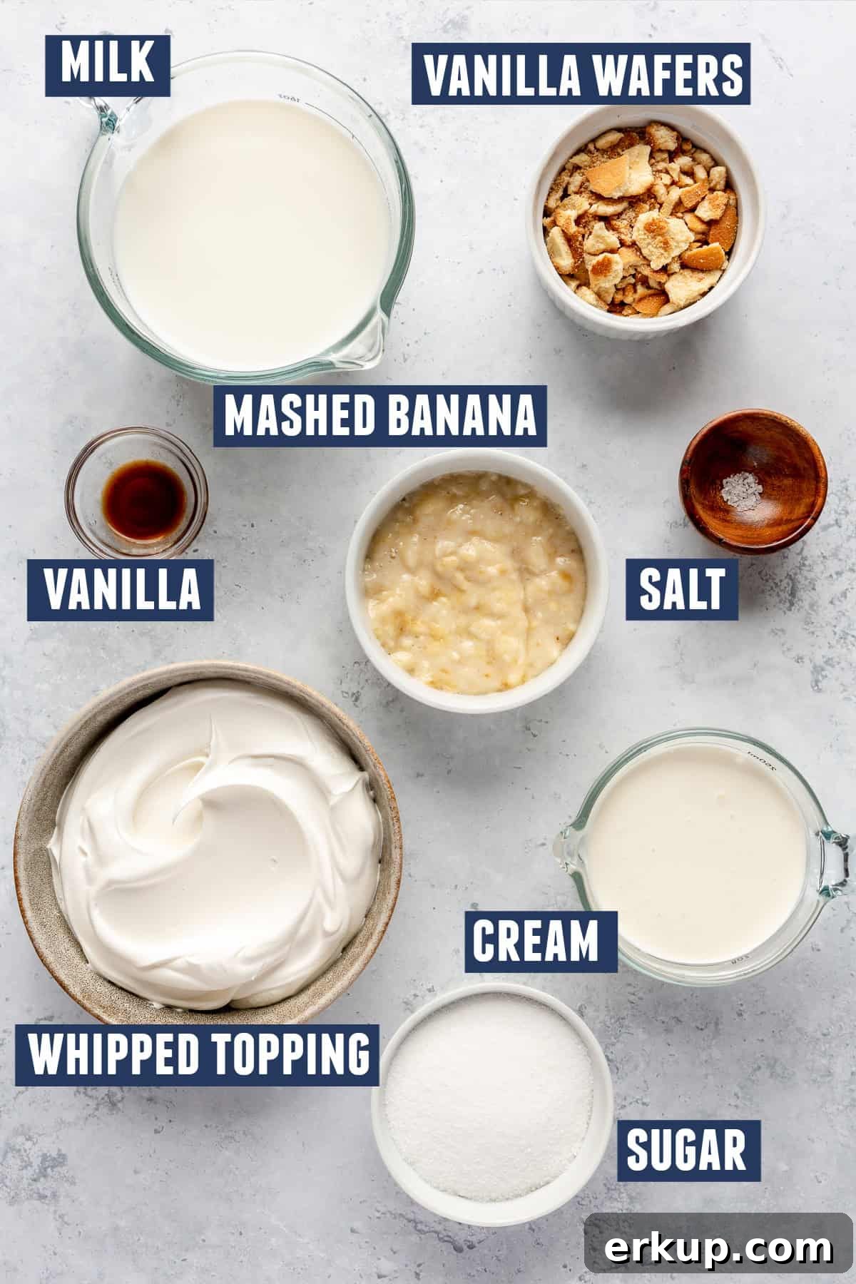 Ingredients needed to make banana pudding ice cream.