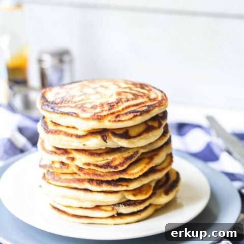 How to make fluffy pancakes? Take a look at this easy pancake recipe. They are easy to make, done in 20 minutes and melt in your mouth. Visit fastfoodbistro.com for the full recipe #fastfoodbistro #fluffypancakes #howtomakefluffypancakes #fluffiestpancakes #bestpancakerecipe