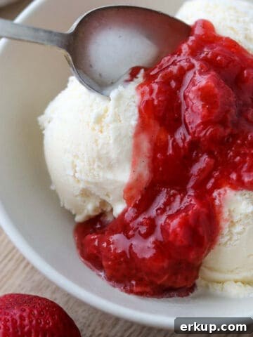 Strawberry rhubarb compote on ice cream.