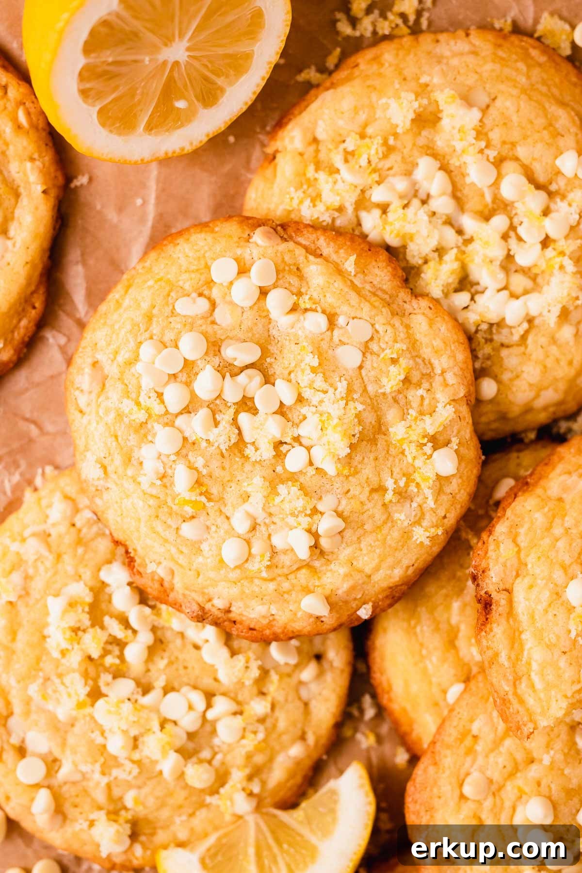 Zesty Lemon White Chocolate Cookies Recipe 14 lemon white chocolate chip cookies closeup of top
