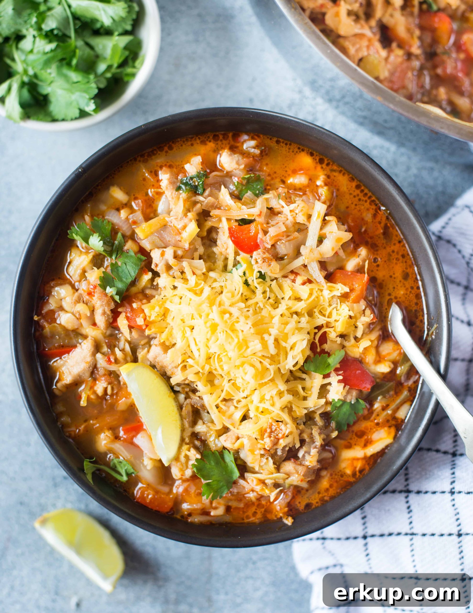 This Low Carb Chicken Taco Soup is light, healthy and perfect if you are on a weight loss journey. It is also a Keto friendly recipe. Just add Corn, Kidney beans and top it with nachos to make it more wholesome.