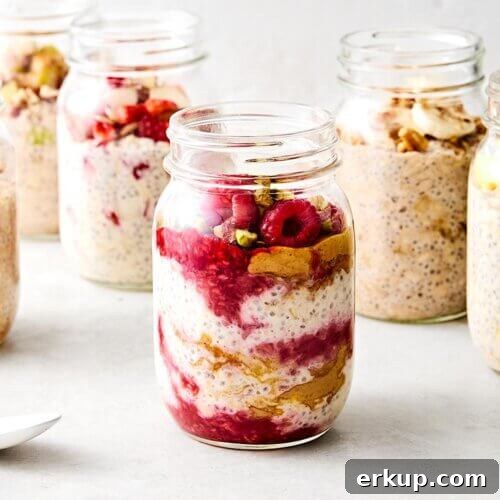 Overnight oats in glass jars.